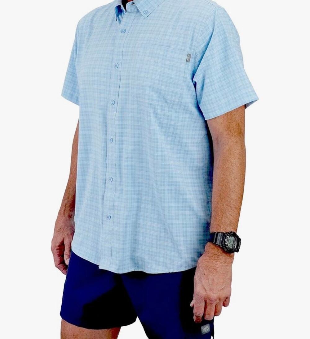 AFTCO XX-Large Dorsal Short Sleeve Button Down UPF 50 Shirt in Air Force Blue